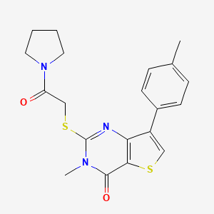 molecular formula C20H21N3O2S2 B2653086 3-methyl-7-(4-methylphenyl)-2-{[2-oxo-2-(pyrrolidin-1-yl)ethyl]sulfanyl}-3H,4H-thieno[3,2-d]pyrimidin-4-one CAS No. 1111265-53-2