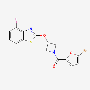 molecular formula C15H10BrFN2O3S B2653089 (5-Bromofuran-2-yl)(3-((4-fluorobenzo[d]thiazol-2-yl)oxy)azetidin-1-yl)methanone CAS No. 1396627-91-0