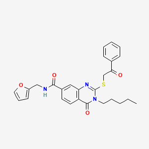 N-(furan-2-ylmethyl)-4-oxo-3-pentyl-2-phenacylsulfanylquinazoline-7-carboxamide