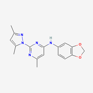 molecular formula C17H17N5O2 B2653111 N-(benzo[d][1,3]dioxol-5-yl)-2-(3,5-dimethyl-1H-pyrazol-1-yl)-6-methylpyrimidin-4-amine CAS No. 1003359-01-0
