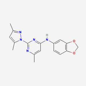 molecular formula C17H17N5O2 B2653111 N-(1,3-benzodioxol-5-yl)-2-(3,5-dimethylpyrazol-1-yl)-6-methylpyrimidin-4-amine CAS No. 1003359-01-0