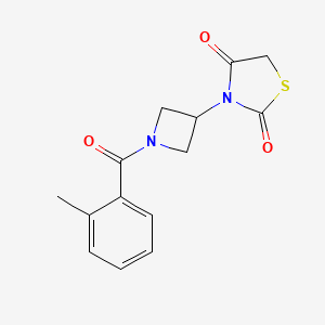 molecular formula C14H14N2O3S B2653123 3-(1-(2-Methylbenzoyl)azetidin-3-yl)thiazolidine-2,4-dione CAS No. 1798540-36-9