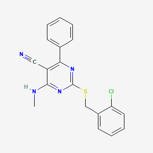 2-[(2-Chlorobenzyl)sulfanyl]-4-(methylamino)-6-phenyl-5-pyrimidinecarbonitrile