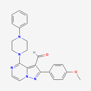 molecular formula C24H23N5O2 B2653133 2-(4-甲氧基苯基)-4-(4-苯基哌嗪-1-基)吡唑并[1,5-a]嘧啶-3-甲醛 CAS No. 1019153-91-3