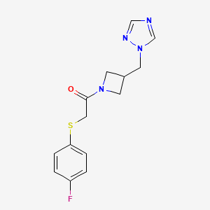 molecular formula C14H15FN4OS B2653135 1-(3-((1H-1,2,4-triazol-1-yl)methyl)azetidin-1-yl)-2-((4-fluorophenyl)thio)ethan-1-one CAS No. 2320419-48-3