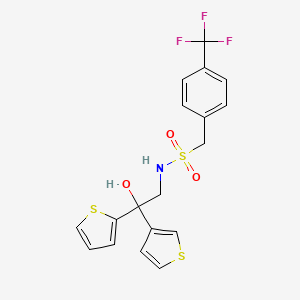molecular formula C18H16F3NO3S3 B2653143 N-[2-hydroxy-2-(thiophen-2-yl)-2-(thiophen-3-yl)ethyl]-1-[4-(trifluoromethyl)phenyl]methanesulfonamide CAS No. 2097932-62-0