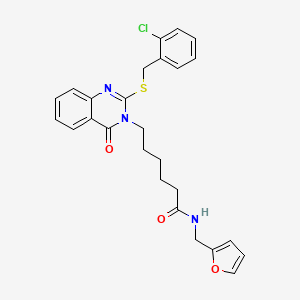 molecular formula C26H26ClN3O3S B2653189 6-[2-[(2-chlorophenyl)methylsulfanyl]-4-oxoquinazolin-3-yl]-N-(furan-2-ylmethyl)hexanamide CAS No. 422276-34-4