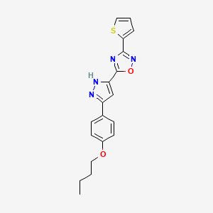 molecular formula C19H18N4O2S B2653203 5-[3-(4-butoxyphenyl)-1H-pyrazol-5-yl]-3-(thiophen-2-yl)-1,2,4-oxadiazole CAS No. 1257660-30-2