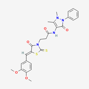 (Z)-3-(5-(3,4-dimethoxybenzylidene)-4-oxo-2-thioxothiazolidin-3-yl)-N-(1,5-dimethyl-3-oxo-2-phenyl-2,3-dihydro-1H-pyrazol-4-yl)propanamide
