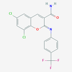 (2Z)-6,8-dichloro-2-{[4-(trifluoromethyl)phenyl]imino}-2H-chromene-3-carboxamide