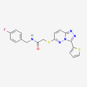 molecular formula C18H14FN5OS2 B2653213 N-[(4-fluorophenyl)methyl]-2-{[3-(thiophen-2-yl)-[1,2,4]triazolo[4,3-b]pyridazin-6-yl]sulfanyl}acetamide CAS No. 868966-77-2