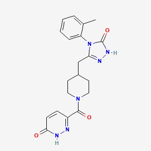 molecular formula C20H22N6O3 B2653269 6-(4-((5-氧代-4-(邻甲苯)-4,5-二氢-1H-1,2,4-三嗪-3-基)甲基哌啶-1-羰基)吡啶并[2H]-3(2H)-酮 CAS No. 2034364-46-8