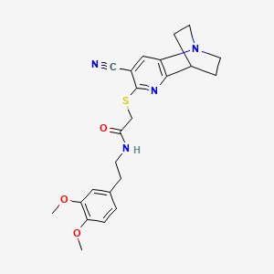molecular formula C23H26N4O3S B2653280 2-[(7-氰基-3,4-二氢-2H-1,4-乙烯-1,5-萘啉-6-基)硫代]-N-[2-(3,4-二甲氧基苯基)乙基]乙酰胺 CAS No. 728001-60-3