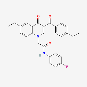 molecular formula C28H25FN2O3 B2653317 2-[6-ethyl-3-(4-ethylbenzoyl)-4-oxo-1,4-dihydroquinolin-1-yl]-N-(4-fluorophenyl)acetamide CAS No. 895650-80-3