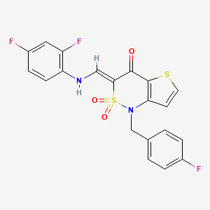 molecular formula C20H13F3N2O3S2 B2653349 (3Z)-3-{[(2,4-difluorophenyl)amino]methylidene}-1-[(4-fluorophenyl)methyl]-1H,3H,4H-2lambda6-thieno[3,2-c][1,2]thiazine-2,2,4-trione CAS No. 894682-31-6