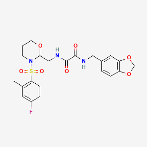 molecular formula C22H24FN3O7S B2653392 N-[(2H-1,3-benzodioxol-5-yl)methyl]-N'-{[3-(4-fluoro-2-methylbenzenesulfonyl)-1,3-oxazinan-2-yl]methyl}ethanediamide CAS No. 872987-21-8