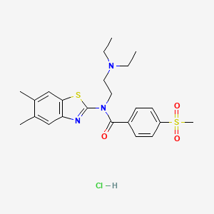 molecular formula C23H30ClN3O3S2 B2653484 N-(2-(diethylamino)ethyl)-N-(5,6-dimethylbenzo[d]thiazol-2-yl)-4-(methylsulfonyl)benzamide hydrochloride CAS No. 1217041-97-8