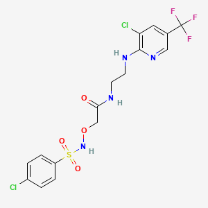 molecular formula C16H15Cl2F3N4O4S B2653497 N-(2-{[3-chloro-5-(trifluoromethyl)pyridin-2-yl]amino}ethyl)-2-[(4-chlorobenzenesulfonamido)oxy]acetamide CAS No. 306977-19-5