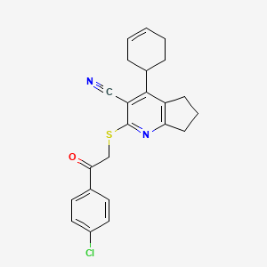 2-((2-(4-chlorophenyl)-2-oxoethyl)thio)-4-(cyclohex-3-en-1-yl)-6,7-dihydro-5H-cyclopenta[b]pyridine-3-carbonitrile