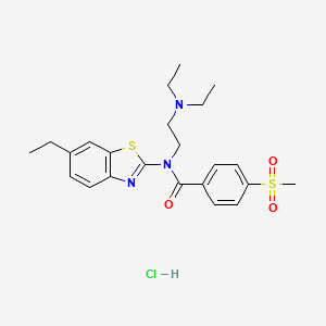 molecular formula C23H30ClN3O3S2 B2653563 N-(2-(diethylamino)ethyl)-N-(6-ethylbenzo[d]thiazol-2-yl)-4-(methylsulfonyl)benzamide hydrochloride CAS No. 1216403-34-7