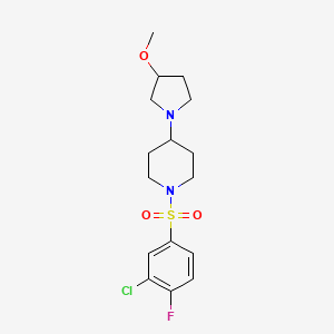 molecular formula C16H22ClFN2O3S B2653571 1-((3-Chloro-4-fluorophenyl)sulfonyl)-4-(3-methoxypyrrolidin-1-yl)piperidine CAS No. 2319634-27-8