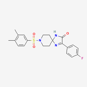 molecular formula C21H22FN3O3S B2653618 8-((3,4-Dimethylphenyl)sulfonyl)-3-(4-fluorophenyl)-1,4,8-triazaspiro[4.5]dec-3-en-2-one CAS No. 1185024-50-3