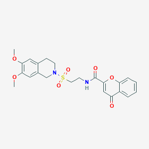 molecular formula C23H24N2O7S B2653628 N-(2-((6,7-dimethoxy-3,4-dihydroisoquinolin-2(1H)-yl)sulfonyl)ethyl)-4-oxo-4H-chromene-2-carboxamide CAS No. 922015-21-2