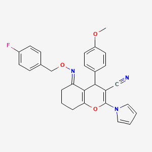 (5E)-5-{[(4-fluorophenyl)methoxy]imino}-4-(4-methoxyphenyl)-2-(1H-pyrrol-1-yl)-5,6,7,8-tetrahydro-4H-chromene-3-carbonitrile
