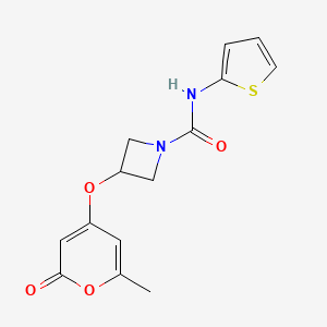molecular formula C14H14N2O4S B2653677 3-((6-methyl-2-oxo-2H-pyran-4-yl)oxy)-N-(thiophen-2-yl)azetidine-1-carboxamide CAS No. 2201948-25-4