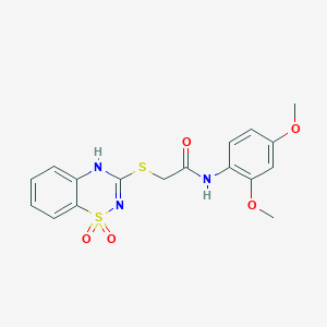 molecular formula C17H17N3O5S2 B2653689 N-(2,4-dimethoxyphenyl)-2-((1,1-dioxido-4H-benzo[e][1,2,4]thiadiazin-3-yl)thio)acetamide CAS No. 886954-89-8