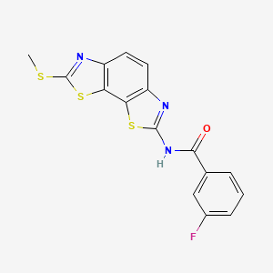 molecular formula C16H10FN3OS3 B2653690 3-fluoro-N-(2-methylsulfanyl-[1,3]thiazolo[4,5-g][1,3]benzothiazol-7-yl)benzamide CAS No. 477503-30-3