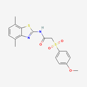 molecular formula C18H18N2O4S2 B2653694 N-(4,7-二甲基苯并[d]噻唑-2-基)-2-((4-甲氧基苯基)磺酰)乙酰胺 CAS No. 941988-77-8