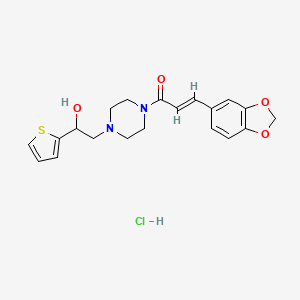 (E)-3-(benzo[d][1,3]dioxol-5-yl)-1-(4-(2-hydroxy-2-(thiophen-2-yl)ethyl)piperazin-1-yl)prop-2-en-1-one hydrochloride
