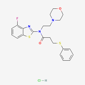 molecular formula C22H25ClFN3O2S2 B2653774 N-(4-FLUORO-1,3-BENZOTHIAZOL-2-YL)-N-[2-(MORPHOLIN-4-YL)ETHYL]-3-(PHENYLSULFANYL)PROPANAMIDE HYDROCHLORIDE CAS No. 1215512-00-7