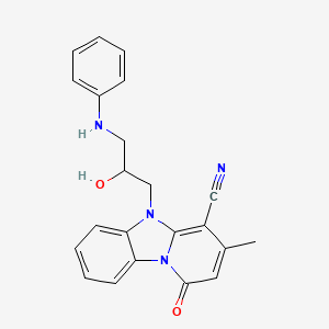 molecular formula C22H20N4O2 B2653818 5-[2-Hydroxy-3-(phenylamino)propyl]-3-methyl-1-oxo-1,5-dihydropyrido[1,2-a]benzimidazole-4-carbonitrile CAS No. 830352-02-8