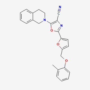 molecular formula C25H21N3O3 B2653827 5-(3,4-dihydroisoquinolin-2(1H)-yl)-2-(5-((o-tolyloxy)methyl)furan-2-yl)oxazole-4-carbonitrile CAS No. 942033-44-5