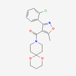 molecular formula C19H21ClN2O4 B2653834 (3-(2-Chlorophenyl)-5-methylisoxazol-4-yl)(1,5-dioxa-9-azaspiro[5.5]undecan-9-yl)methanone CAS No. 1351611-84-1
