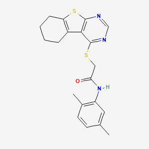 molecular formula C20H21N3OS2 B2653886 N-(2,5-dimethylphenyl)-2-{8-thia-4,6-diazatricyclo[7.4.0.0^{2,7}]trideca-1(9),2(7),3,5-tetraen-3-ylsulfanyl}acetamide CAS No. 302939-78-2