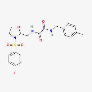 molecular formula C20H22FN3O5S B2653911 N1-((3-((4-fluorophenyl)sulfonyl)oxazolidin-2-yl)methyl)-N2-(4-methylbenzyl)oxalamide CAS No. 868983-23-7