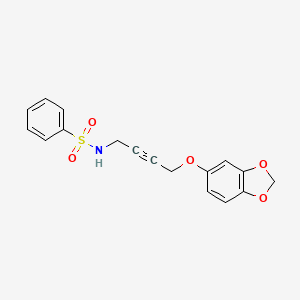 molecular formula C17H15NO5S B2653939 N-(4-(benzo[d][1,3]dioxol-5-yloxy)but-2-yn-1-yl)benzenesulfonamide CAS No. 1797961-53-5