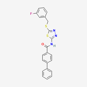 molecular formula C22H16FN3OS2 B2654182 N-(5-((3-fluorobenzyl)thio)-1,3,4-thiadiazol-2-yl)-[1,1'-biphenyl]-4-carboxamide CAS No. 392317-42-9