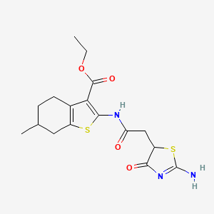 molecular formula C17H21N3O4S2 B2654209 Ethyl 2-(2-(2-imino-4-oxothiazolidin-5-yl)acetamido)-6-methyl-4,5,6,7-tetrahydrobenzo[b]thiophene-3-carboxylate CAS No. 514182-07-1