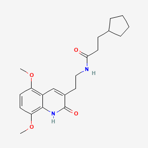 molecular formula C21H28N2O4 B2654339 3-cyclopentyl-N-(2-(5,8-dimethoxy-2-oxo-1,2-dihydroquinolin-3-yl)ethyl)propanamide CAS No. 851404-13-2