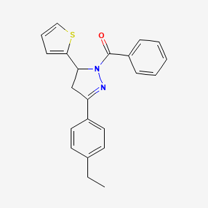 molecular formula C22H20N2OS B2654343 1-benzoyl-3-(4-ethylphenyl)-5-(thiophen-2-yl)-4,5-dihydro-1H-pyrazole CAS No. 710986-07-5