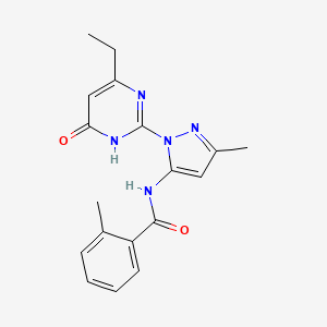 molecular formula C18H19N5O2 B2654347 N-[1-(4-ethyl-6-oxo-1,6-dihydropyrimidin-2-yl)-3-methyl-1H-pyrazol-5-yl]-2-methylbenzamide CAS No. 1002483-77-3