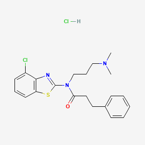 molecular formula C21H25Cl2N3OS B2654459 N-(4-CHLORO-1,3-BENZOTHIAZOL-2-YL)-N-[3-(DIMETHYLAMINO)PROPYL]-3-PHENYLPROPANAMIDE HYDROCHLORIDE CAS No. 1215325-38-4