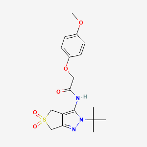 molecular formula C18H23N3O5S B2654605 N-{2-tert-butyl-5,5-dioxo-2H,4H,6H-5lambda6-thieno[3,4-c]pyrazol-3-yl}-2-(4-methoxyphenoxy)acetamide CAS No. 893924-10-2