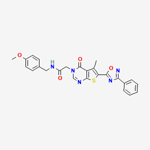 molecular formula C25H21N5O4S B2654627 N-[(4-methoxyphenyl)methyl]-2-[5-methyl-4-oxo-6-(3-phenyl-1,2,4-oxadiazol-5-yl)-3H,4H-thieno[2,3-d]pyrimidin-3-yl]acetamide CAS No. 1251612-05-1