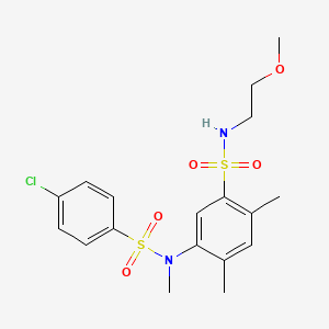 molecular formula C18H23ClN2O5S2 B2654714 N-(2-methoxyethyl)-2,4-dimethyl-5-(N-methyl4-chlorobenzenesulfonamido)benzene-1-sulfonamide CAS No. 864841-81-6