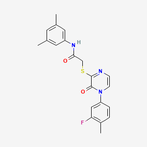 molecular formula C21H20FN3O2S B2654833 N-(3,5-dimethylphenyl)-2-{[4-(3-fluoro-4-methylphenyl)-3-oxo-3,4-dihydropyrazin-2-yl]sulfanyl}acetamide CAS No. 899944-75-3